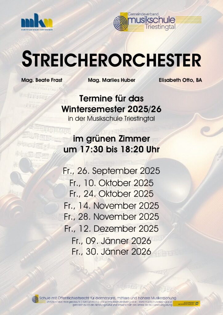 Streichorchester Termine Wintersemester 25-26